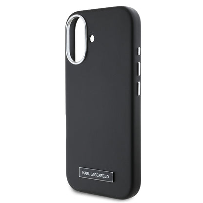 Custodia MagSafe per Apple iPhone 16, Karl Lagerfeld, FW Metal Plate, Nera