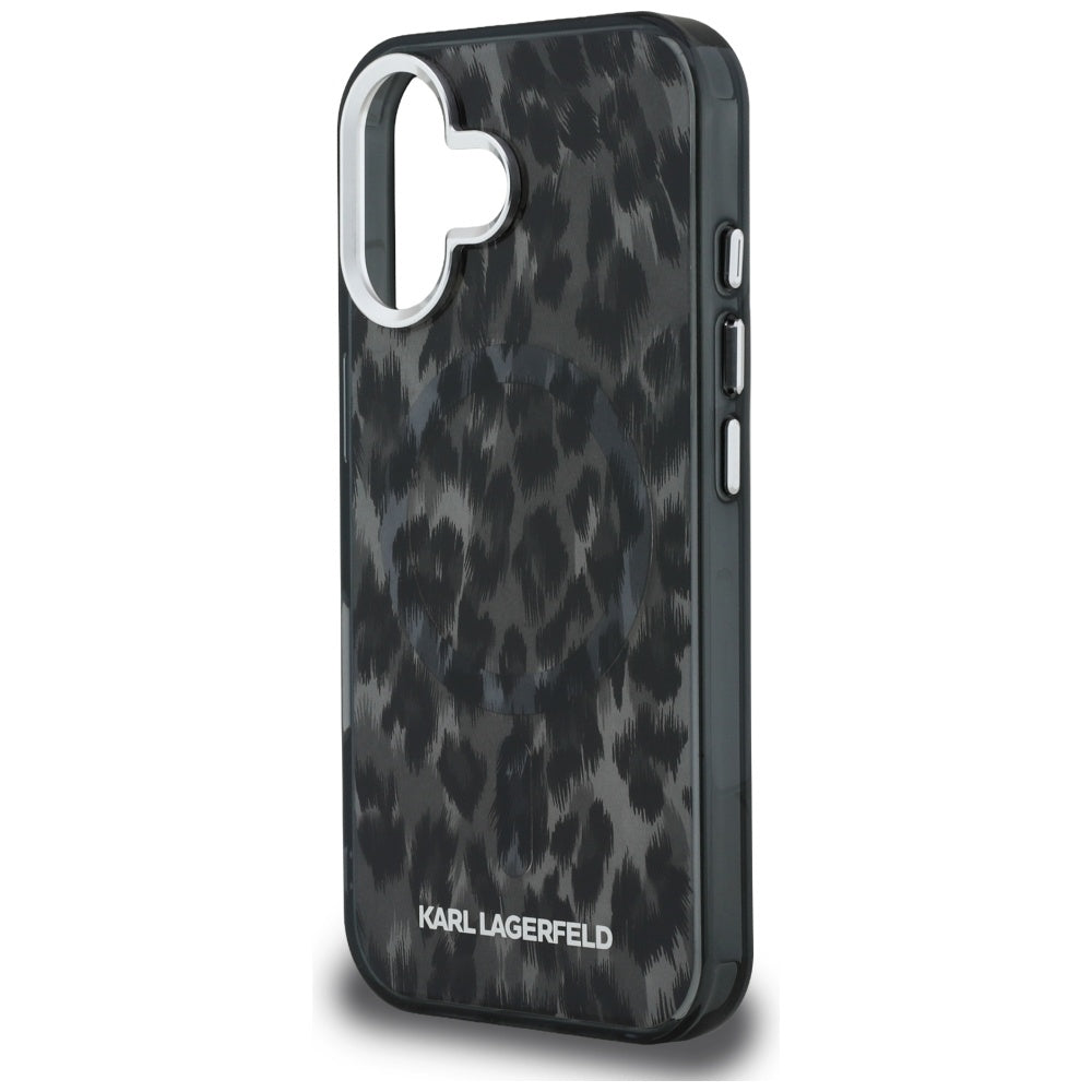 Custodia MagSafe per Apple iPhone 16, Karl Lagerfeld, IML Leopard Pattern, Nera