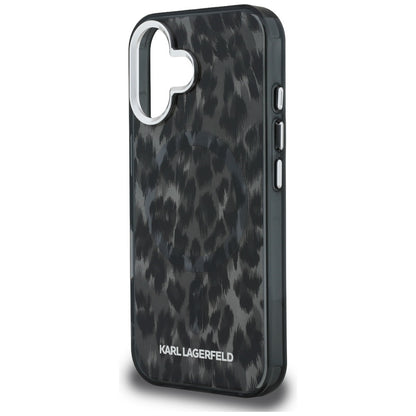 Custodia MagSafe per Apple iPhone 16, Karl Lagerfeld, IML Leopard Pattern, Nera