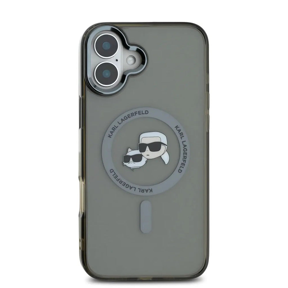 Custodia MagSafe per Apple iPhone 16, Karl Lagerfeld, IML Metal Karl & Choupette's Heads, Nera