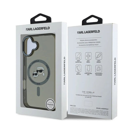 Custodia MagSafe per Apple iPhone 16, Karl Lagerfeld, IML Metal Karl & Choupette's Heads, Nera