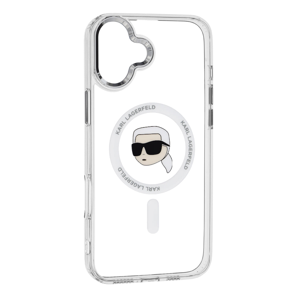 Custodia MagSafe per Apple iPhone 16, Karl Lagerfeld, IML Metal Karl's Head, Bianca
