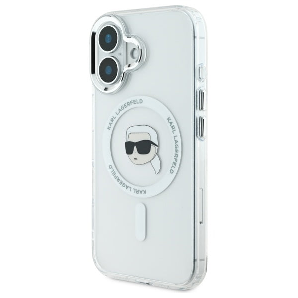 Custodia MagSafe per Apple iPhone 16, Karl Lagerfeld, IML Metal Karl's Head, Bianca