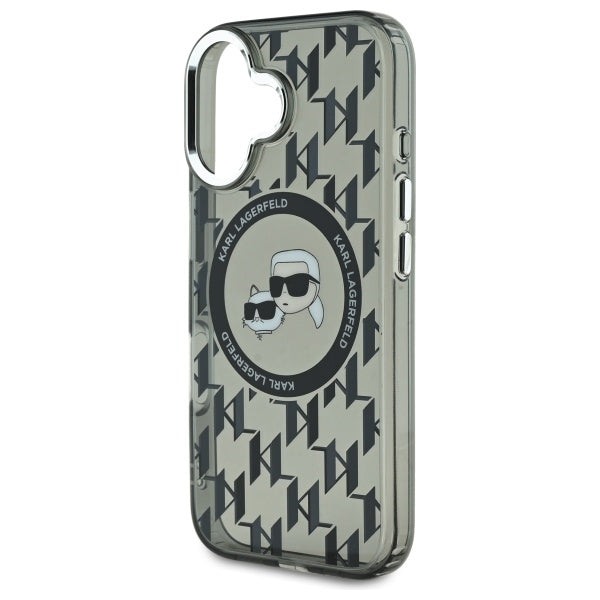 MagSafe Case for Apple iPhone 16, Karl Lagerfeld, IML Monogram Karl & Choupette's Heads, Black
