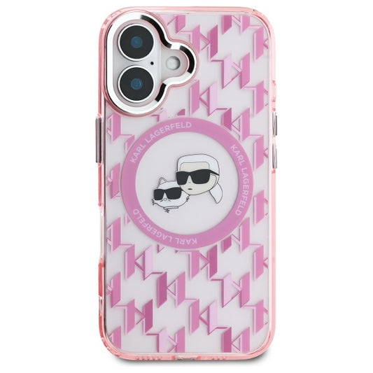 Custodia MagSafe per Apple iPhone 16, Karl Lagerfeld, IML Monogramma Karl & Choupette's Heads, Rosa
