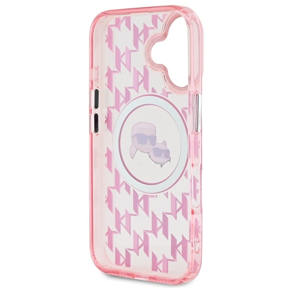 Custodia MagSafe per Apple iPhone 16, Karl Lagerfeld, IML Monogramma Karl & Choupette's Heads, Rosa
