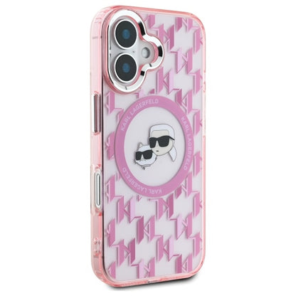 Custodia MagSafe per Apple iPhone 16, Karl Lagerfeld, IML Monogramma Karl & Choupette's Heads, Rosa
