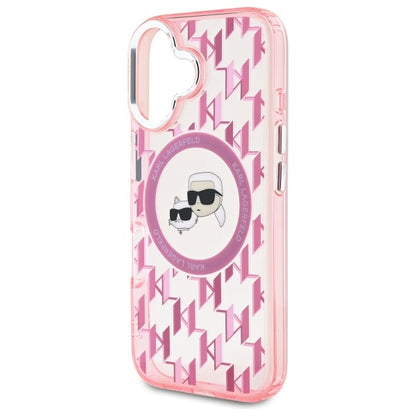 Custodia MagSafe per Apple iPhone 16, Karl Lagerfeld, IML Monogramma Karl & Choupette's Heads, Rosa