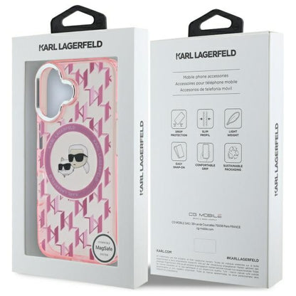 Custodia MagSafe per Apple iPhone 16, Karl Lagerfeld, IML Monogramma Karl & Choupette's Heads, Rosa