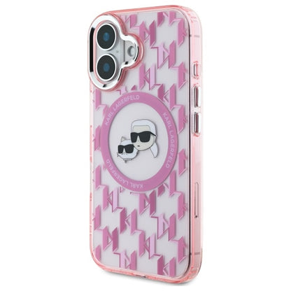 Custodia MagSafe per Apple iPhone 16, Karl Lagerfeld, IML Monogramma Karl & Choupette's Heads, Rosa