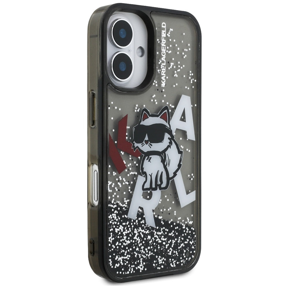 Custodia MagSafe per Apple iPhone 16, Karl Lagerfeld, Liquid Glitter Choupette Logo, Nera