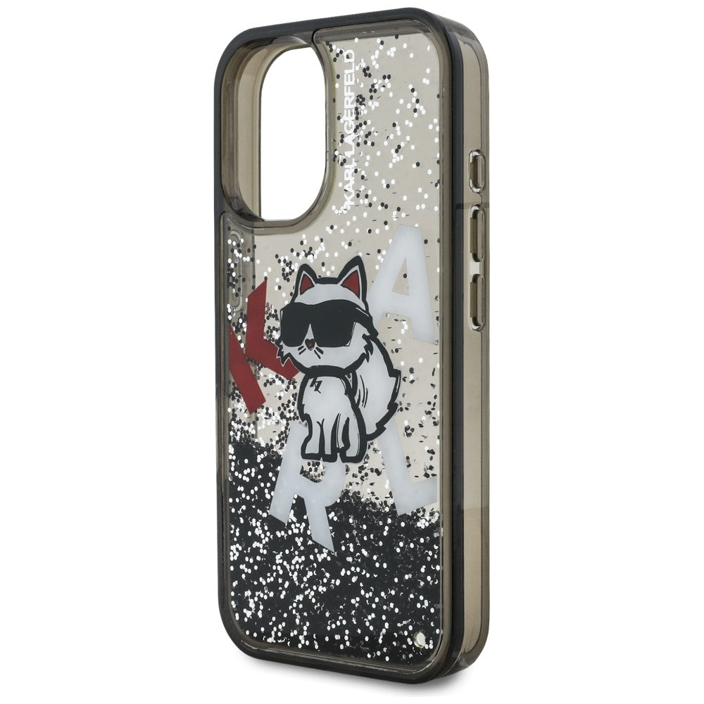 Custodia MagSafe per Apple iPhone 16, Karl Lagerfeld, Liquid Glitter Choupette Logo, Nera
