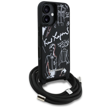 Custodia MagSafe per Apple iPhone 16, Karl Lagerfeld, Saffiano Crossbody, Nera