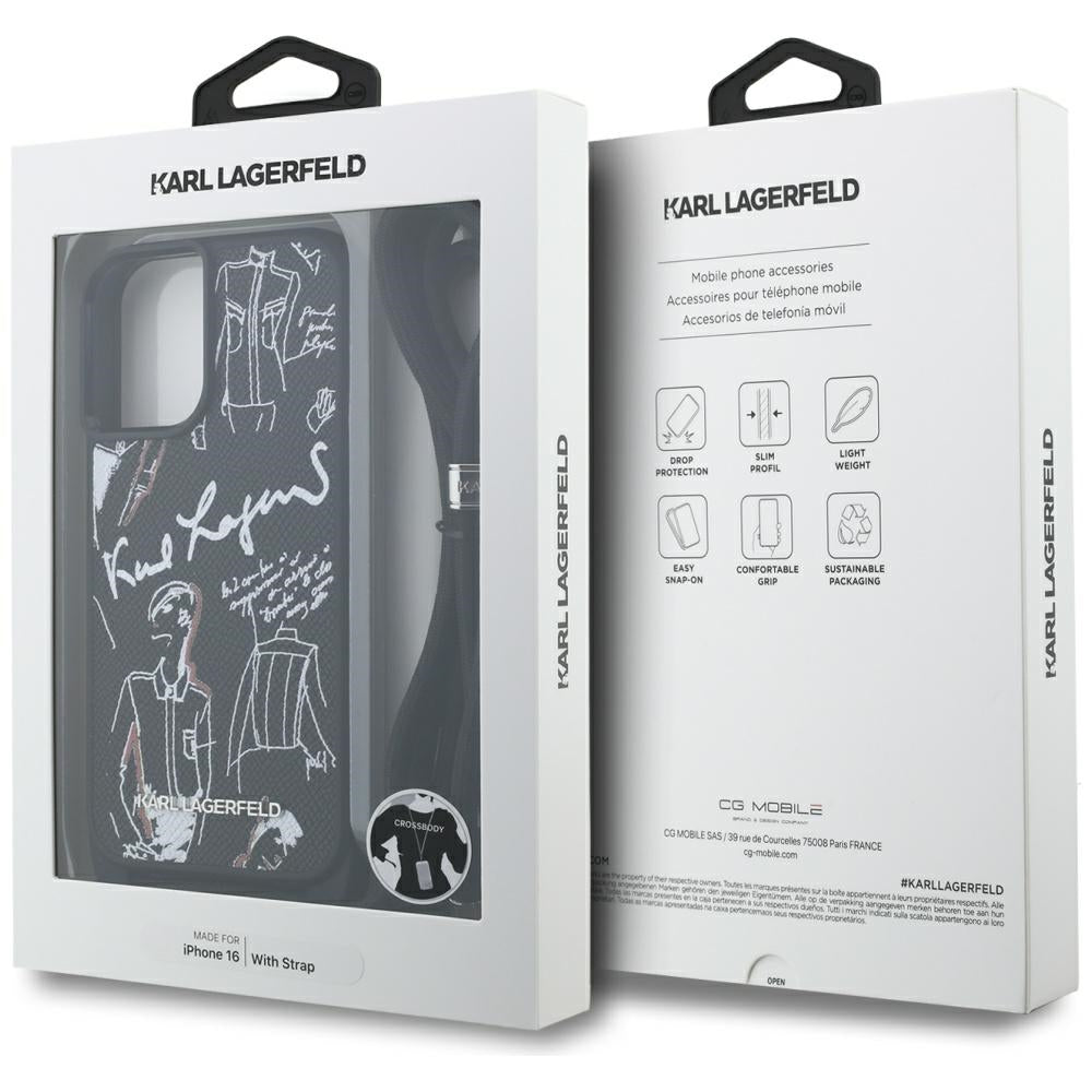 Custodia MagSafe per Apple iPhone 16, Karl Lagerfeld, Saffiano Crossbody, Nera