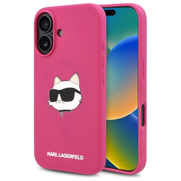 Custodia MagSafe per Apple iPhone 16, Karl Lagerfeld, Silicone Choupette's Head, Fucsia