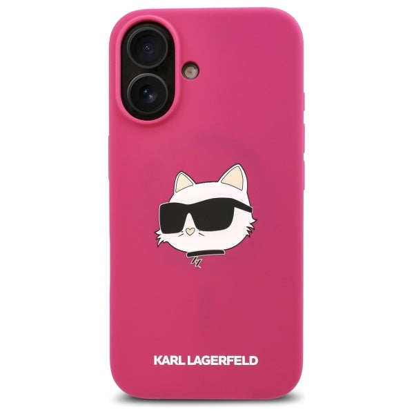 Custodia MagSafe per Apple iPhone 16, Karl Lagerfeld, Silicone Choupette's Head, Fucsia