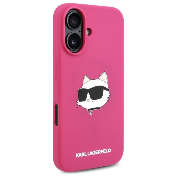 Custodia MagSafe per Apple iPhone 16, Karl Lagerfeld, Silicone Choupette's Head, Fucsia