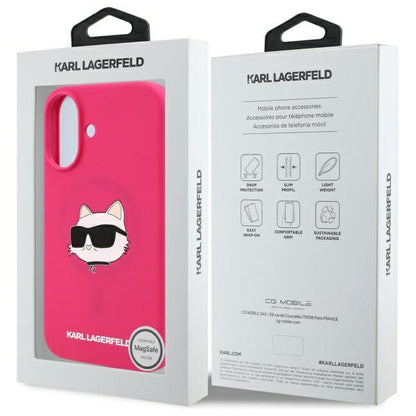 Custodia MagSafe per Apple iPhone 16, Karl Lagerfeld, Silicone Choupette's Head, Fucsia
