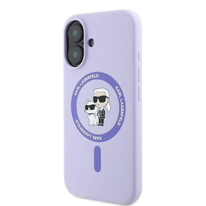 MagSafe Case for Apple iPhone 16, Karl Lagerfeld, Karl & Choupette Silicone, Purple