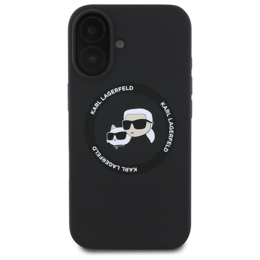 Custodia MagSafe per Apple iPhone 16, Karl Lagerfeld, Silicone Karl & Choupette's Heads, Nera