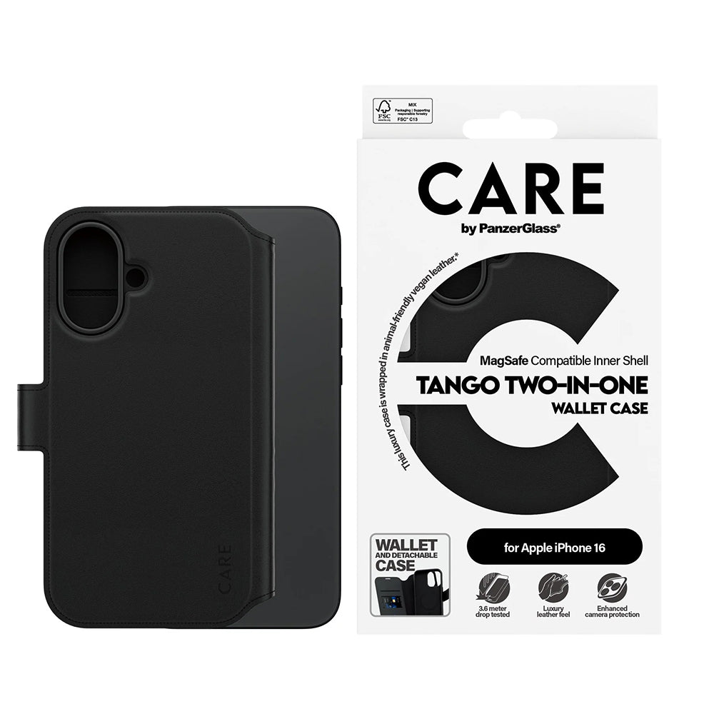 Custodia MagSafe per Apple iPhone 16, PanzerGlass, Care Feature Tango Two-in-One, Nera