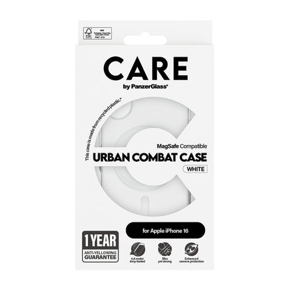 Custodia MagSafe per Apple iPhone 16, PanzerGlass, Care Urban Combat, Trasparente Bianca