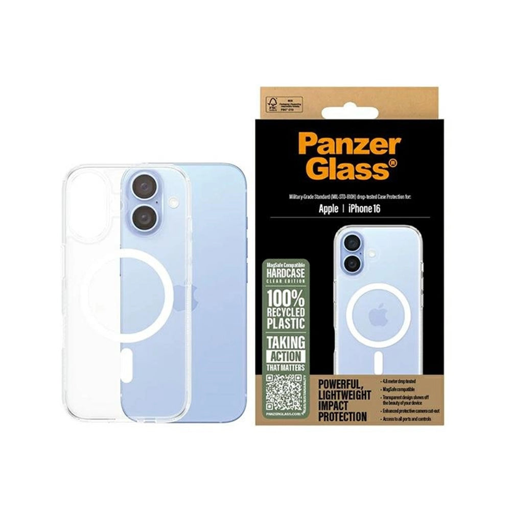 Custodia MagSafe per Apple iPhone 16, PanzerGlass, HardCase, Bianco Trasparente