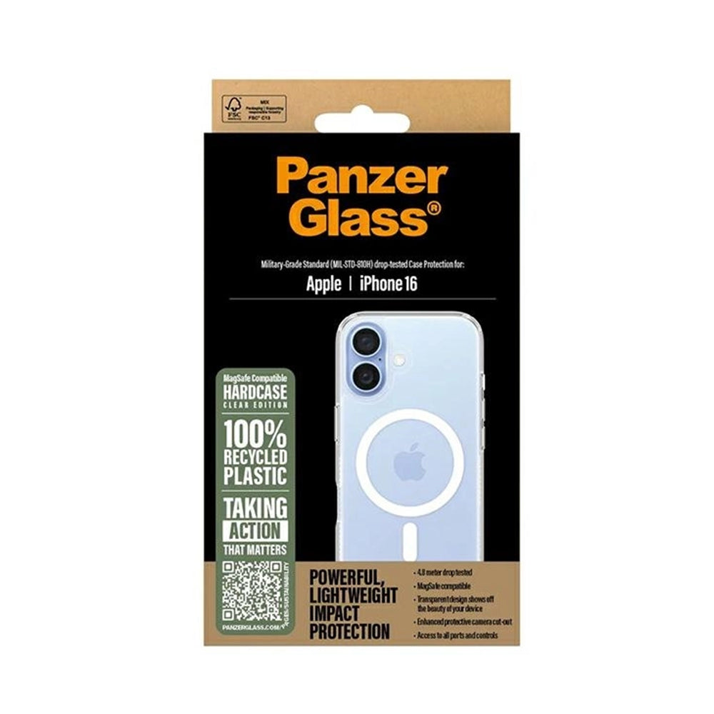 Custodia MagSafe per Apple iPhone 16, PanzerGlass, HardCase, Bianco Trasparente