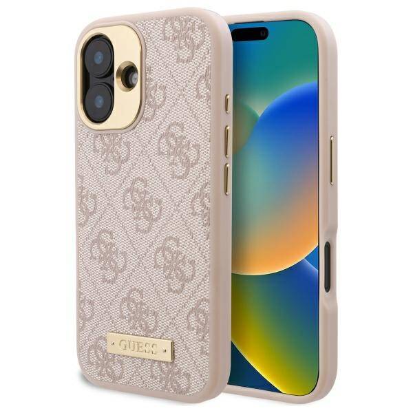 Custodia MagSafe per Apple iPhone 16 Plus, Guess, 4G Logo Plate, Rosa