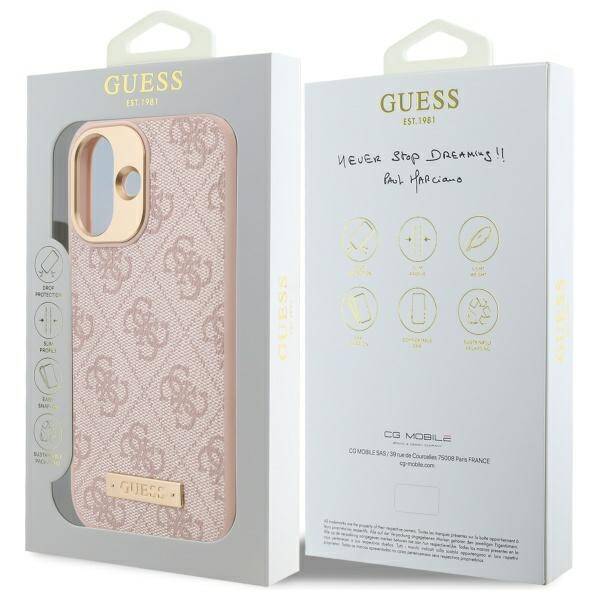 Custodia MagSafe per Apple iPhone 16 Plus, Guess, 4G Logo Plate, Rosa