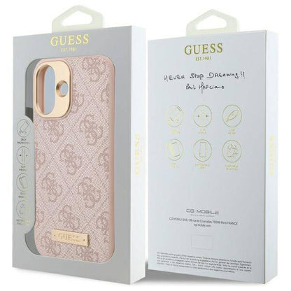 Custodia MagSafe per Apple iPhone 16 Plus, Guess, 4G Logo Plate, Rosa