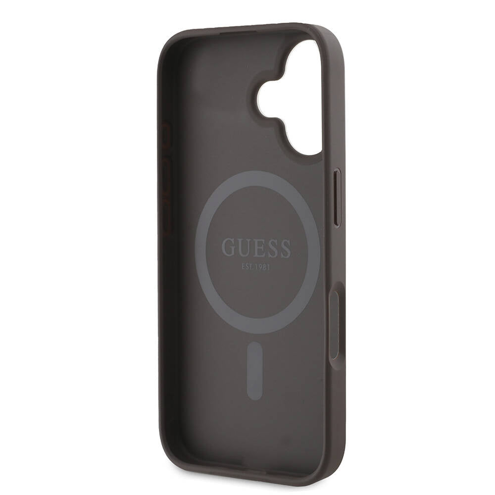 Custodia MagSafe per Apple iPhone 16 Plus, Guess, 4G Printed Stripes, Marrone