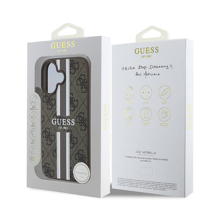 Custodia MagSafe per Apple iPhone 16 Plus, Guess, 4G Printed Stripes, Marrone