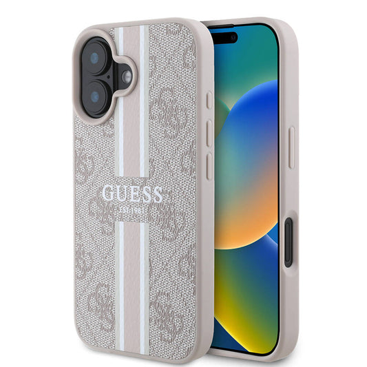 Custodia MagSafe per Apple iPhone 16 Plus, Guess, 4G Printed Stripes, Rosa