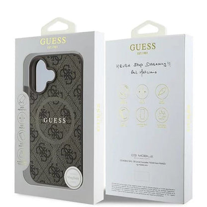 Custodia MagSafe per Apple iPhone 16 Plus, Guess, 4G Ring Classic Logo, Marrone