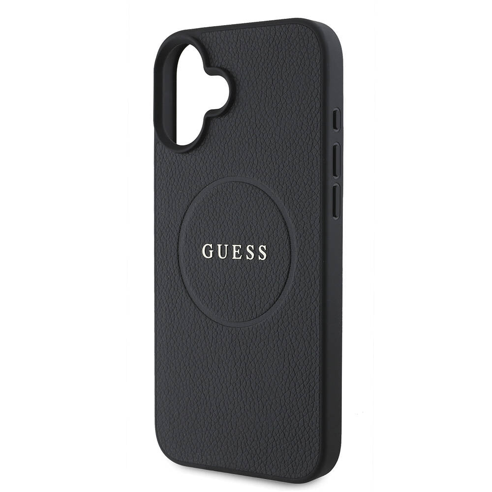 Custodia MagSafe per Apple iPhone 16 Plus, Guess, Grained Gold Ring, Nera