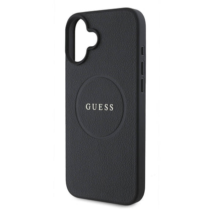 Custodia MagSafe per Apple iPhone 16 Plus, Guess, Grained Gold Ring, Nera