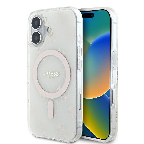 Custodia MagSafe per Apple iPhone 16 Plus, Guess, IML 4G Background, Bianca
