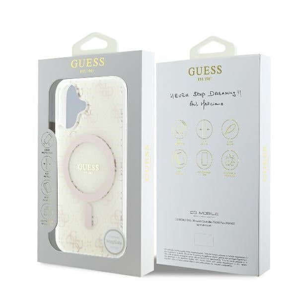 Custodia MagSafe per Apple iPhone 16 Plus, Guess, IML 4G Background, Bianca