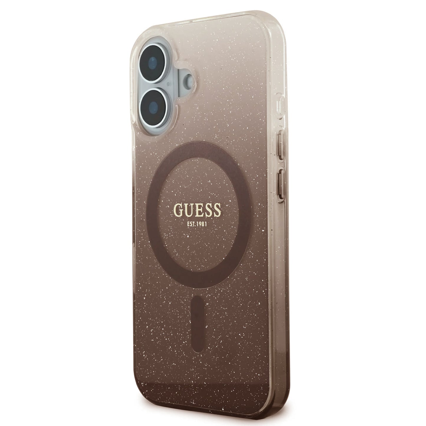 Custodia MagSafe per Apple iPhone 16 Plus, Guess, IML Glitter Gradient, Marrone