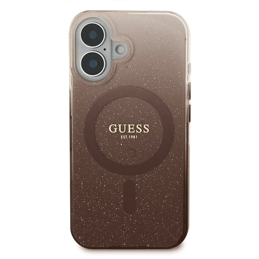Custodia MagSafe per Apple iPhone 16 Plus, Guess, IML Glitter Gradient, Marrone