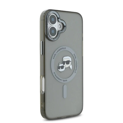 MagSafe Case for Apple iPhone 16 Plus, Karl Lagerfeld, IML Metal Karl & Choupette's Heads, Black