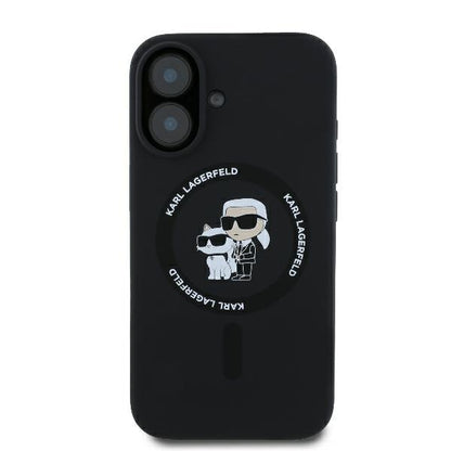Custodia MagSafe per Apple iPhone 16 Plus, Karl Lagerfeld, Silicone Ring Karl & Choupette, Nera