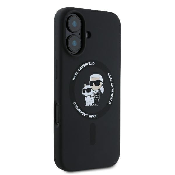 Custodia MagSafe per Apple iPhone 16 Plus, Karl Lagerfeld, Silicone Ring Karl & Choupette, Nera