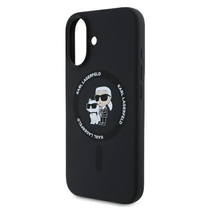 Custodia MagSafe per Apple iPhone 16 Plus, Karl Lagerfeld, Silicone Ring Karl & Choupette, Nera