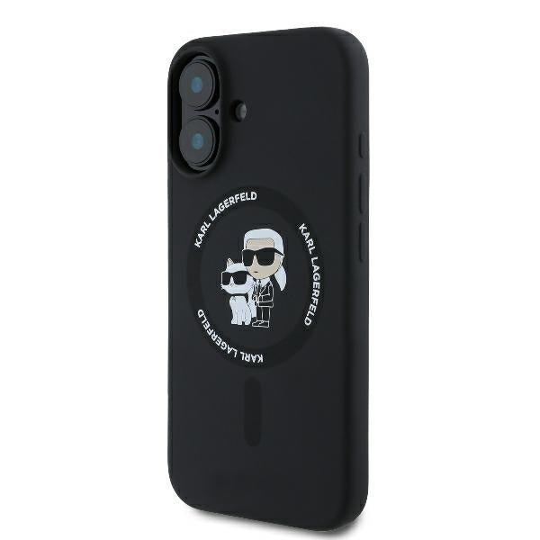 Custodia MagSafe per Apple iPhone 16 Plus, Karl Lagerfeld, Silicone Ring Karl & Choupette, Nera