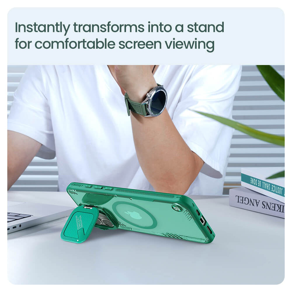 Custodia MagSafe per Apple iPhone 16 Plus, Nillkin, Iceblade Prop (senza ritaglio per fotocamera), Verde