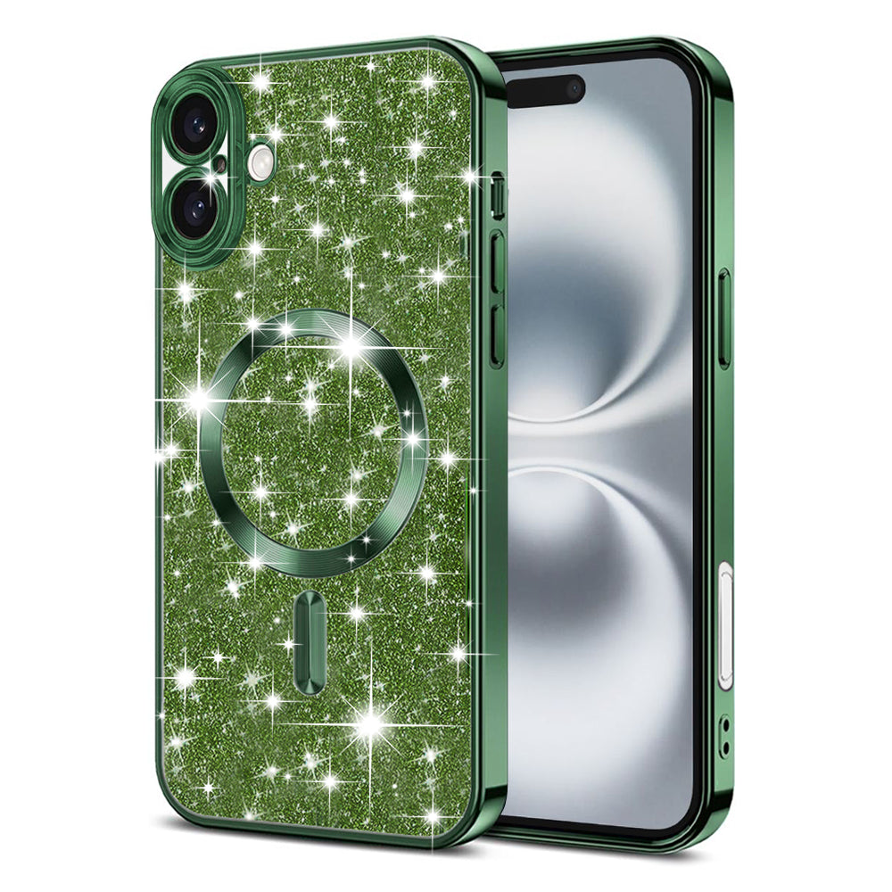 Custodia MagSafe per Apple iPhone 16 Plus, Techsuit, Luxury Glitter, Verde Scuro