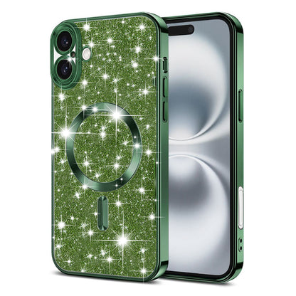 Custodia MagSafe per Apple iPhone 16 Plus, Techsuit, Luxury Glitter, Verde Scuro