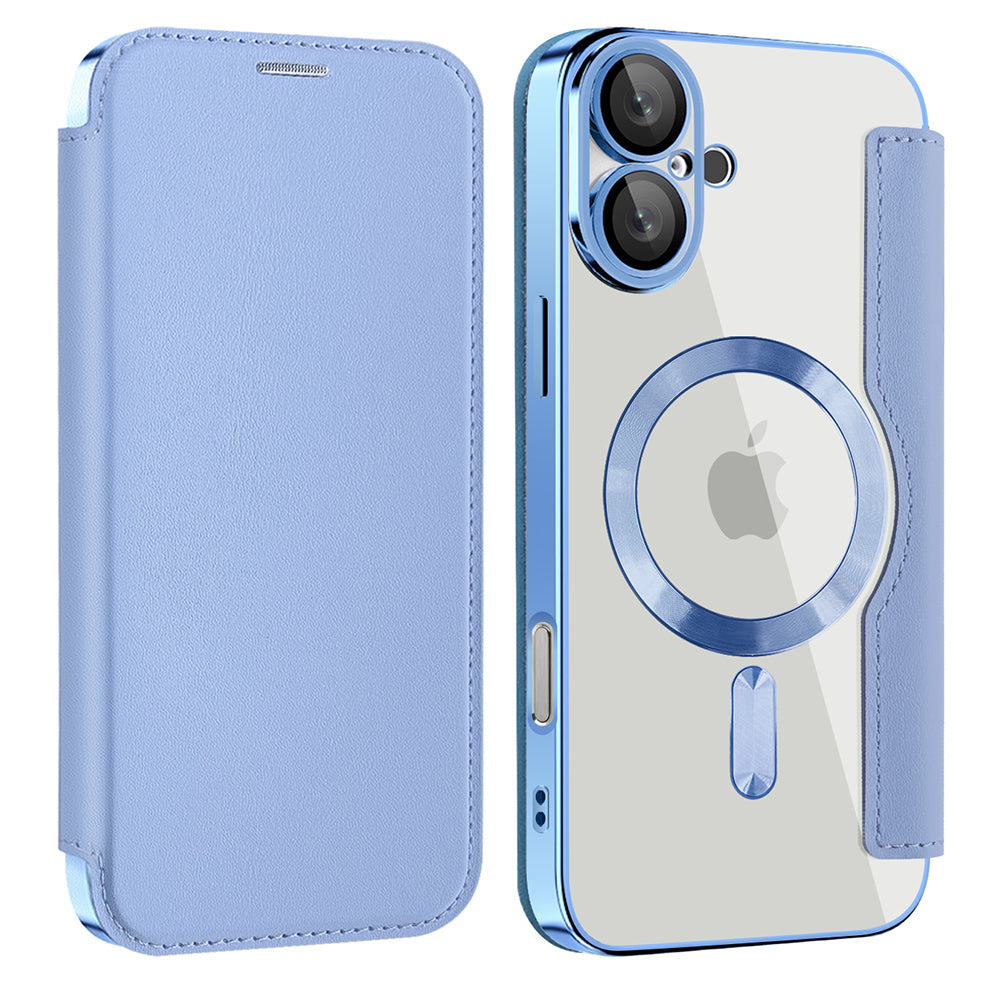 Custodia MagSafe per Apple iPhone 16 Plus, Techsuit, SmartMag Book, Blu